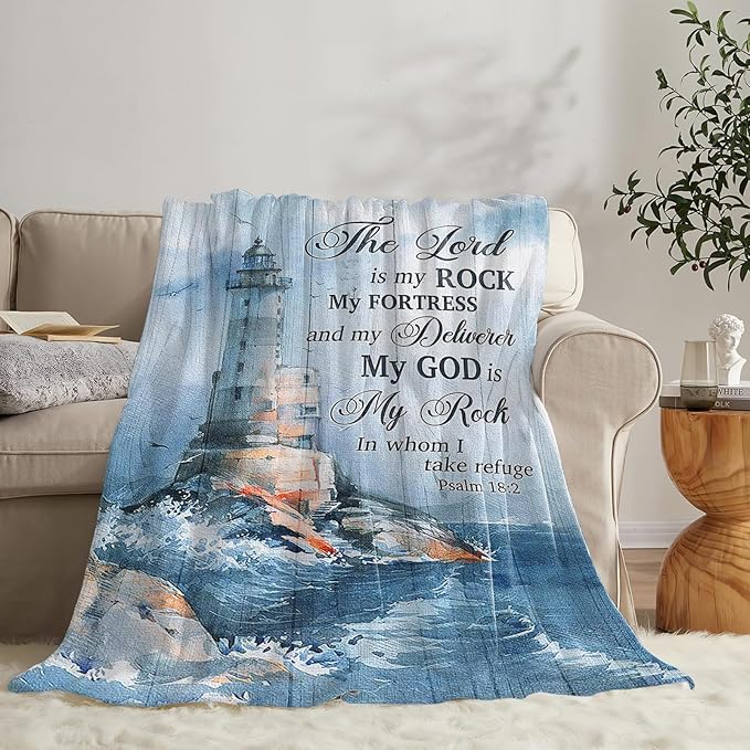 Tijuboni Ocean Nautical Lighthouse Throw Blanket Christian Religious Gifts for Women Men Girls Boys Kids Adults Soft Flannel Fleece Blanket for Couch Sofa Bed Home Decor 40"x50"