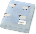 Knit Baby Swaddle Blanket for Boys - 100% Cotton Soft Cozy Lightweight Receiving Swaddling Stroller Quilt Blanket for Newborns Infants Toddlers (Sheep - Baby Blue)