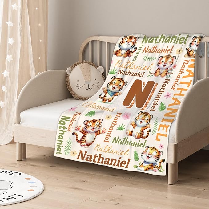 Personalized Custom Tiger Preschool Blanket Gifts for Baby Toddler Kids Boys Girls - Customized Tiger Super Soft Lightweight Flannel Sheets Decor for Crib Nap Couch - 30"x40" for Baby/Pets