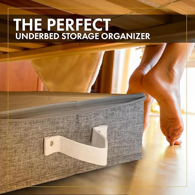 HOMELUX THEORY 2pc Under Bed Storage Containers, Bedroom Under the Bed Drawer Storage Organizer with Bins and Lids, Medium Underbed Clothes Storage Box Ideal for Blanket, Fabric, & Shoes (LightGray)