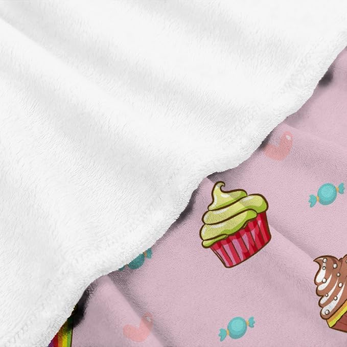 Thuswarm Cupcake Candy Pink Flannel Throw Blanket Warm Cozy Soft Funny Print Blankets for Bed Couch Sofa Room Decoration Gifts 80”×60” Large for Adult