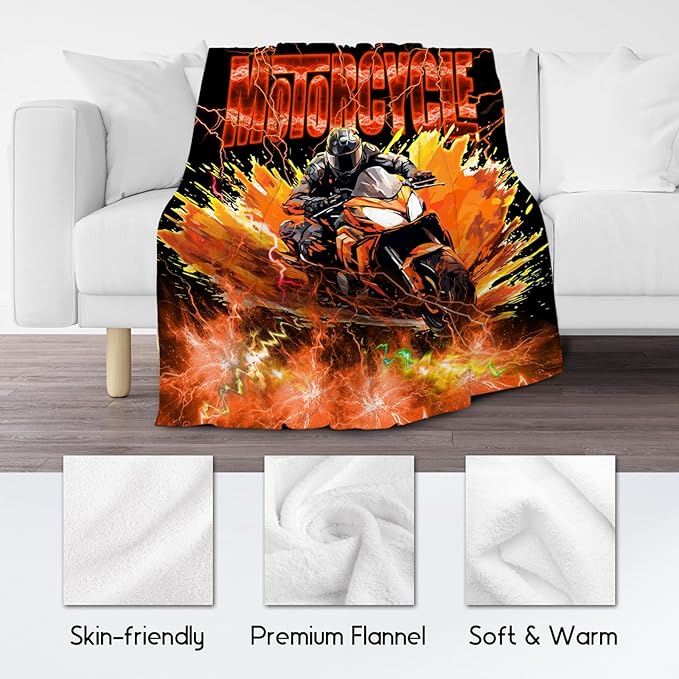 Blanket for Boys Motorcycle Blankets Gifts for Car Lovers, 50"x60" Warm Cozy Flannel Throw for Couch Bed