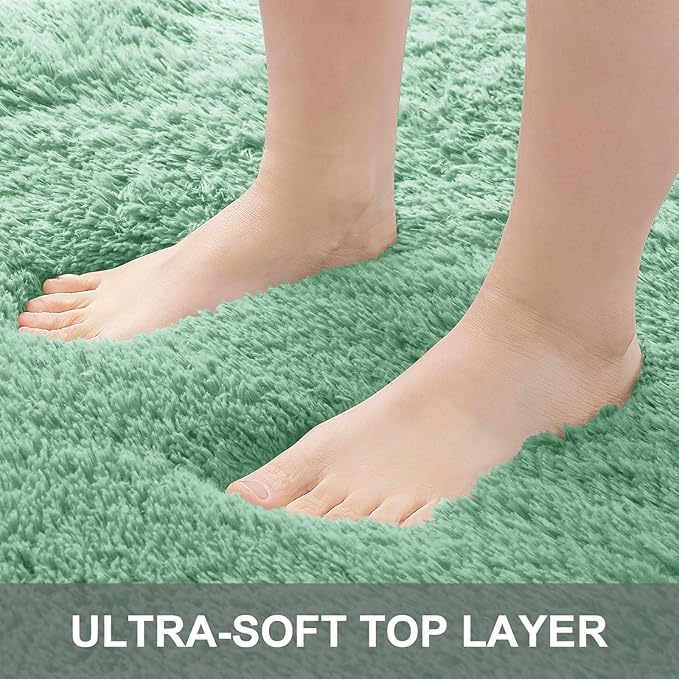 OLANLY 2x5 Machine Washable Runner Rugs for Hallway, Soft Fluffy Shaggy Bedside Rugs for Bedroom, Living Room, Indoor Floor Carpet for Kids Girls Boys, Nursery Rooms, Home Decor Aesthetic, Mint Green