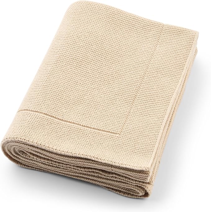 Knitted Organic Cotton Baby Blanket- Swaddle Blanket, 30" x 40" Soft Receiving Blanket for Newborn (Fog)