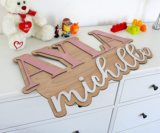 Large Wood Nursery Sign | Nursery name sign for Kids | Custom Wood Name Sign | 3D Wood Baby Name Sign (Purple)