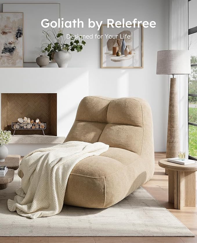 Relefree Goliath Bean Bag Chair for Adults,Cozy Bean Bag Reading Chair,Plush Memory Foam Filling,Oversized Comfy Chair for Living Room,Bedroom,Fireside for Reading,Gaming&Relaxation