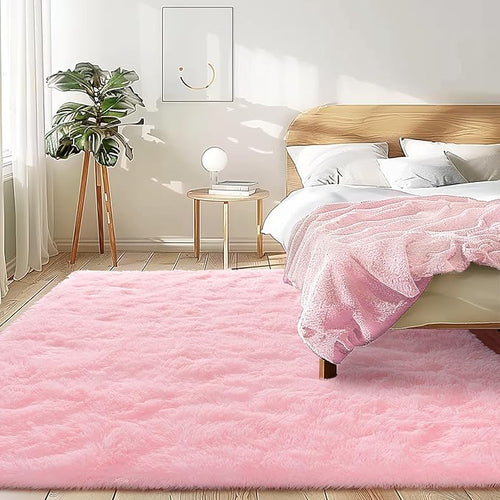 3x5 Fluffy Pink Area Rug - Soft Cute Shag Fuzzy Rug for Bedroom - Anti-Skid Living Room Girls Rug Pink Home Decor