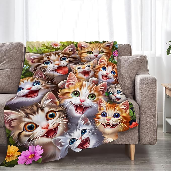 Cat Blanket Funny Cat Gifts for Girls Boys Woman Kids aLover Throw Blankets Soft Blanket Warm Fleece Flannel Plush Blankets for Bed Sofa Couch 50"x60"