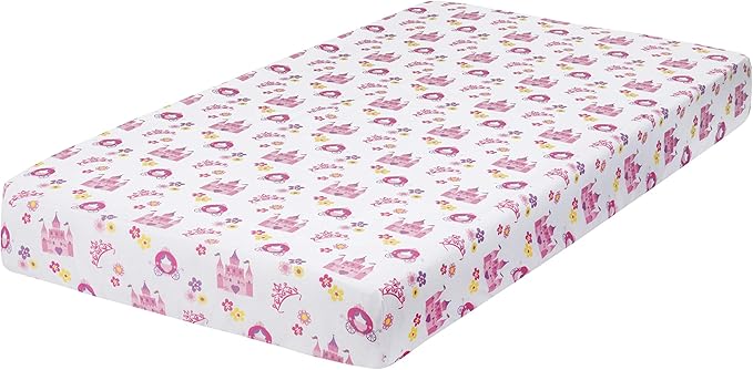 EVERYDAY KIDS 4 Piece Girls Crib Bedding Set -Princess Storyland - Includes Quilt, Fitted Sheet, Dust Ruffle and Diaper Stacker - Nursery Bedding Set - Baby Crib Bedding Set