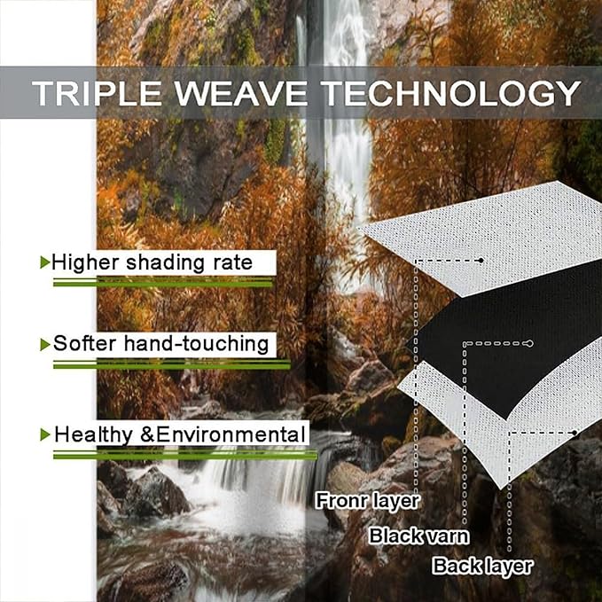 Forest Waterfall Blackout Curtains, Autumn Jungle Mountains Fall Nature Landscape Window Drapes, for Bedroom Living Room 42" W X 45" L