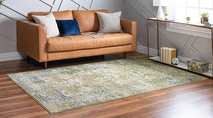 Rugs.com Charleston Collection Rug – 5' x 8' Green Low-Pile Rug Perfect for Living Rooms, Large Dining Rooms, Open Floorplans