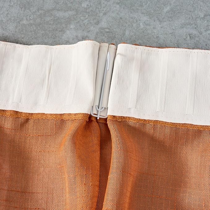 Burnt Orange Curtains Sheer 84 Inches Long, Rustic Linen Look Textured Light Filtering Drapes Decor, Western Boho Transparent Window Treatments, Pinch Pleat Curtain with Hooks