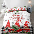 LUVIVIHOME 3PCS Christmas Gnome Duvet Cover King, Christmas Bedding, White Duvet Cover, Holiday New Year Xmas Santa Swedish Tomte Snowflake Red Black Buffalo Plaid Comforter Quilt Cover 2 Pillow Shams