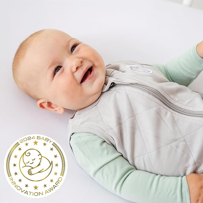 Dreamland Baby Lightweight Viscose Sleep Sack (6-12 months). 1.0 TOG Ultra Soft Blanket w/ 2-Way Zipper. 95% Viscose, 5% Spandex (White with Grey Stars). Mom-Owned US Business, Premium Materials