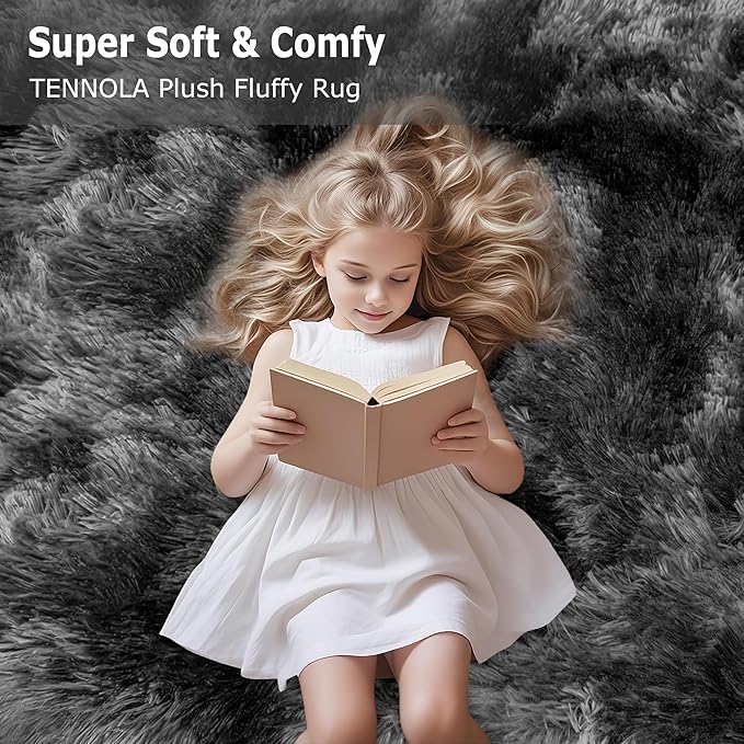 4x6 Dark Grey and Black Fluffy Rug for Bedroom Living Room Soft Fuzzy Large Shag Carpet Furry Plush Big Area Rug Indoor Kids Play Mat for Girls Boys Room Dorm Nursery Home, Tie Dye