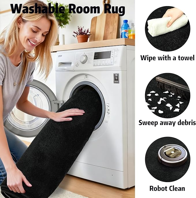 Chicrug 2x4 Minimalist Washable Runner Rugs for Bedroom Hallway, Modern Soft Memory Foam Rug for Kids Nursery, Throw Small Runner Carpet for Dorm Kitchen Bedside Entryway Decor, Black
