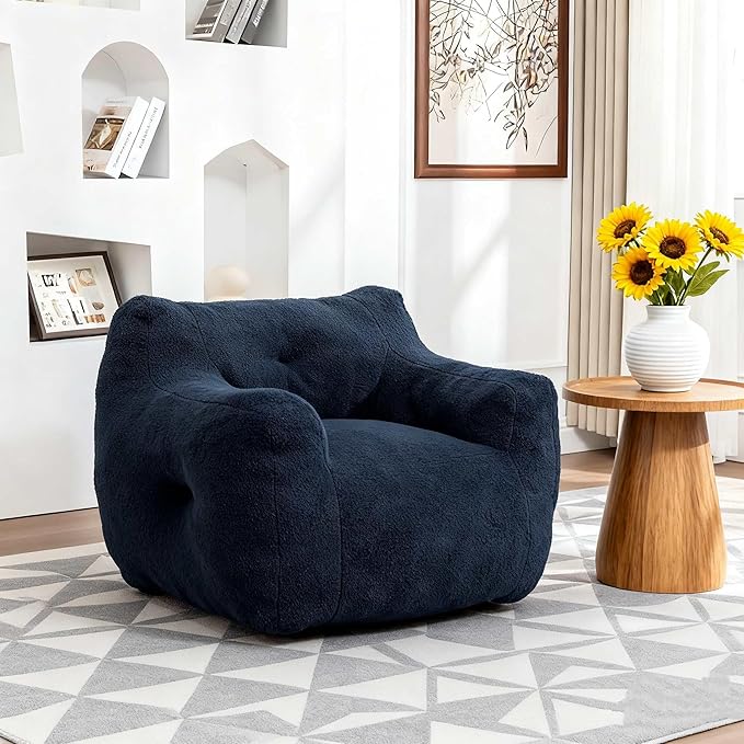 Memory Bean Bag Chair: Armrest Lounger Sofa with Removable Cover for Adults & Kids, Multi-Room Use for Living Room Bedroom Office, Non-Slip Base Design