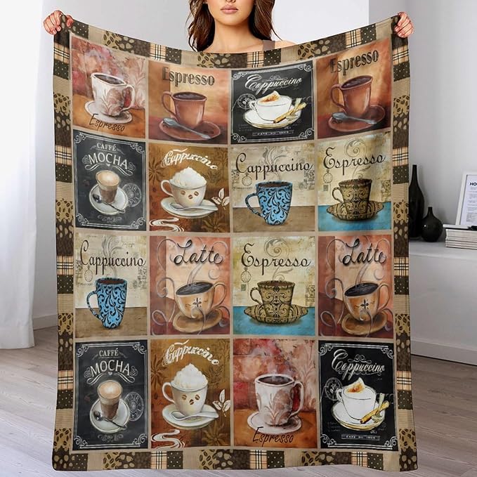 Coffee Blanket Gifts for Coffee Lovers Coffee Throw Blanket for Women Men Adults Soft Warm Cozy Fleece Blanket for Couch Sofa Bed D1 50"x60"
