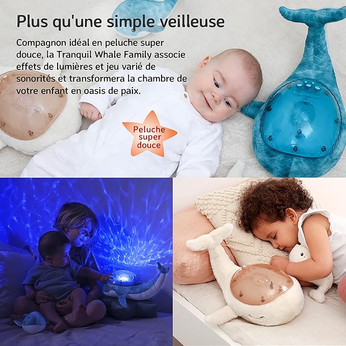 Cloud b Ocean Projector Nightlight with White Noise Soothing Sounds | Adjustable Settings and Auto-Shutoff | Tranquil Whale Family - White