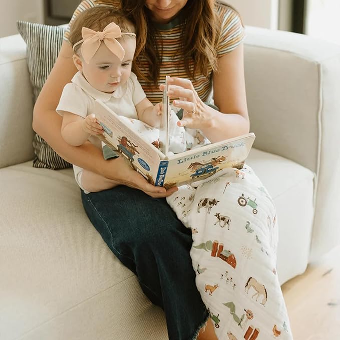 Little Unicorn Newborn Receiving Quilt | Ultra- Soft, Multi-Layered Muslin Fabric | Gift for Newborns & on-The-go (Farmyard)
