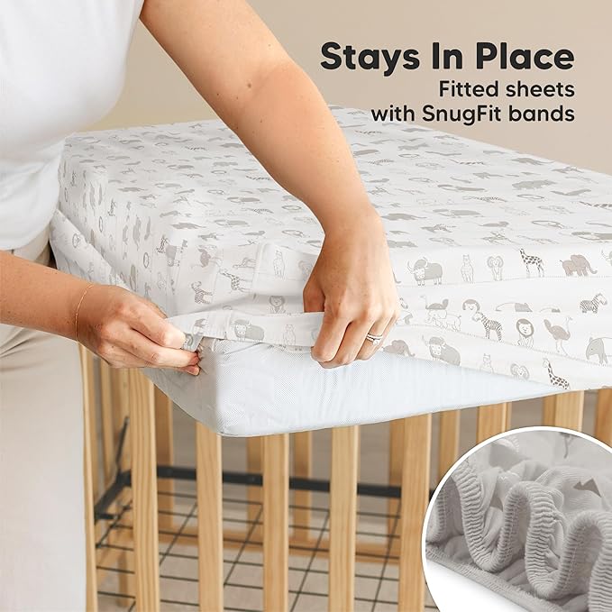 2-Pack Waterproof Crib Sheets for Girl, Boy - Organic Cotton 52X28 Fitted Crib Sheets Neutral, Crib Mattress Protector Sheets, Soft Toddler Bed Sheets,Washable Infant Fitted Baby Crib Sheets(Savannah)