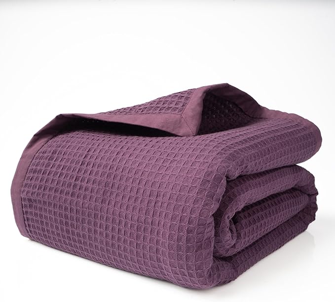 Salt Earth GOTS Certified 100% Organic Cotton Throw Blanket, 55" X 60" Blankets & Throws for Bed, Throw Blanket for Couch,Modern & Cozy Blanket, All Season Waffle Blanket, Soft Blanket (Plum Perfect)