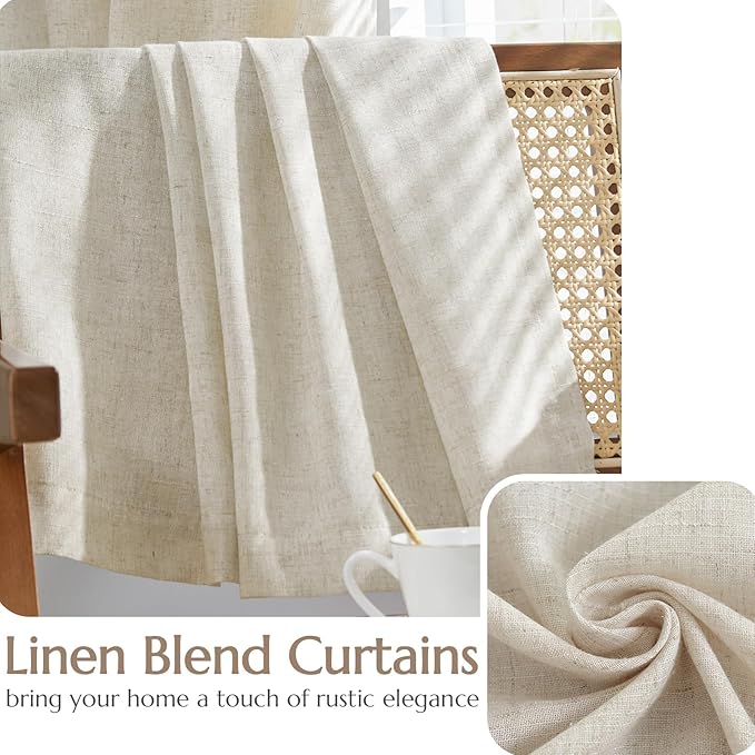 jinchan Beige Lined Linen Blend Curtain for Sliding Door 84 Inches Length 1 Panel for Living Room, 100 Inches Extra Wide Natural Drape with Rod Pocket Back Tab (100W x 84L, Ecru)
