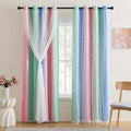 XiDi Girls Curtains for Bedroom 96 Inches Long 2 Panels Pink Green Blue Rainbow Blackout Curtains for Little Girl Kids Room Decor Living Room, Princess Unicorn Wall Decals Drapes 52x96