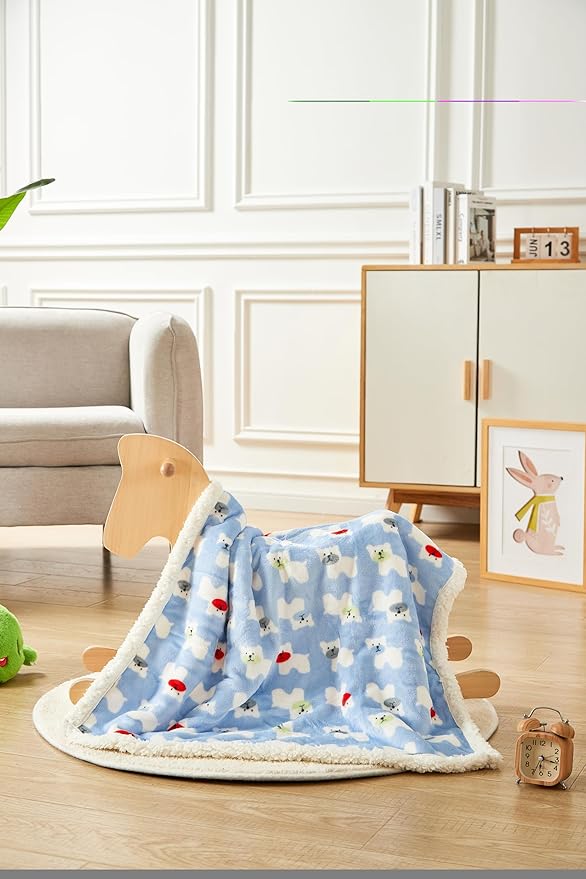 Flannel Baby Blanket Reversible Super Soft Blankets for Boys Girls Infant Newborn Sherpa Receiving Blankets for Crib Stroller Blue 30" x 40"