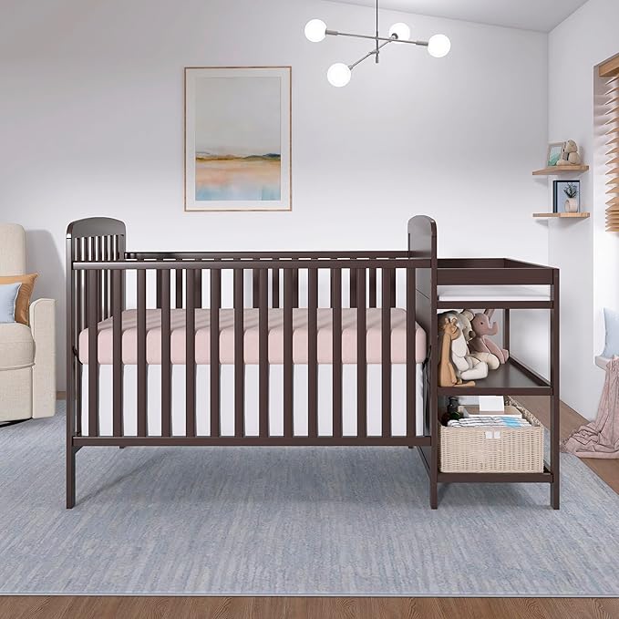 Dream On Me Anna 4 in 1 Full Size Crib and Changing Table Combo in Chocolate Chip, Greenguard & JPMA Certified, Converts from Baby Crib to Toddler Bed and Day Bed