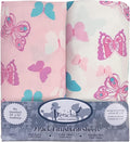 Frenchie Mini Couture, Crib Sheets 2 Pack, 100% Woven Cotton, Fitted Mattress Covers, Fits Standard Size Toddler Bed 28 x 52 x 8in, Butterfly