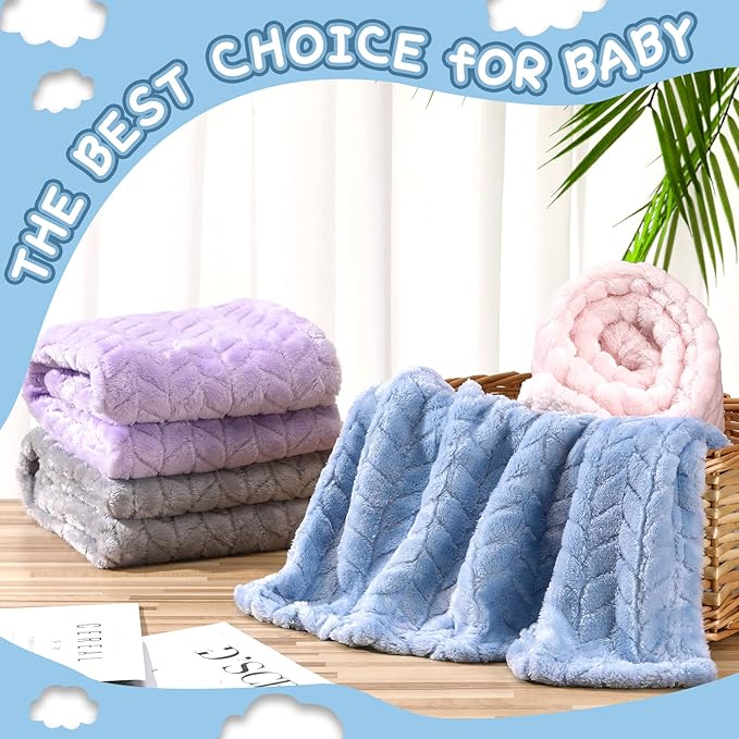 Frienda 4 Pcs Baby Fuzzy Blanket Fluffy Baby Blanket for Boys Girls Soft Warm Infant Newborn Toddler Receiving Nursery Bed Supplies, 32 x 24 Inch(Elegant Color)