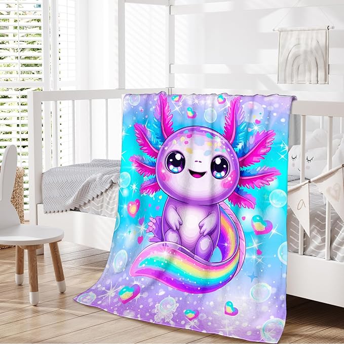 Girls Blanket Gift Throw for Kids Teens Daughter, 50x60 Inches Lightweight Cozy Cute Rainbow Print Animal Throw Blankets for Sofa Couch Bed Travel