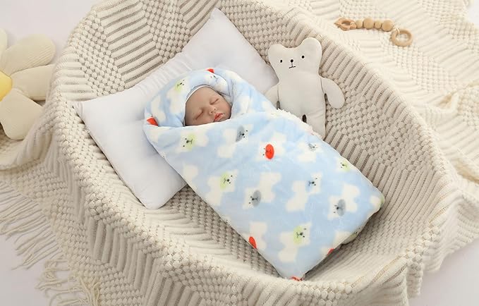 Flannel Baby Blanket Reversible Super Soft Blankets for Boys Girls Infant Newborn Sherpa Receiving Blankets for Crib Stroller Blue 30" x 40"