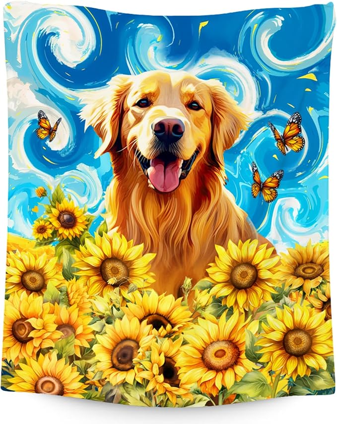 Golden Retriever Blankets for Boys/Girls/Women/Men - Dog Blanket for Dog Lovers - Soft Cozy Lightweight Sunflower Throws Gifts - 50"x60"