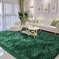 Fluffy Rug Non Slip 6x9 Feet, Black Green Large Rugs for Living Room Floor Moss Emerald Shaggy Carpet for Bedroom