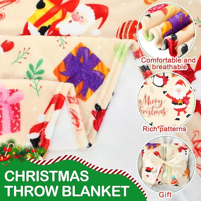 Buryeah 4 Pack Queen Size Christmas Throw Blankets Bulk for Bed Sofa Couch Snowman Gifts Santa Gingerbread Xmas Tree Soft Cozy Christmas Plush Flannel Blanket Home Decor Xmas Supplies, 60 x 80 Inches