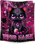 Personalized Cat Blanket for Kids - 30" x 40" Cat Gifts for Girls, Toddler - Plush Black Throw Stuff for Sofa, Travel