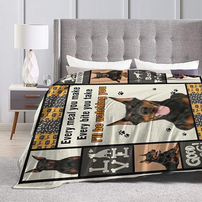 Doberman Blanket Doberman Decor Throw Blanket Super Soft Flannel Lightweight Fluffy Plush Fuzzy Fleece Stuff Blanket Gifts for Dog Lover Girl Woman Adults Man Boys Kids Baby for Bed Sofa 50"X60"