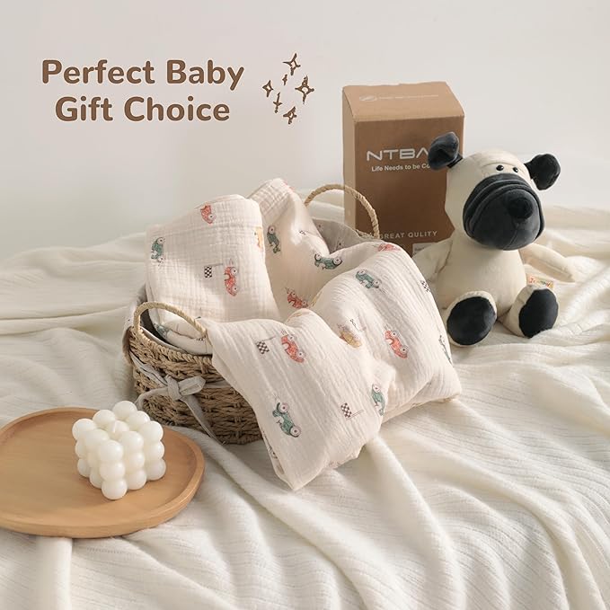 NTBAY 2 Layer Muslin Cotton Baby Swaddle Blanket, 42x60 Soft and Breathable Receiving for Newborns and Infants, Perfect for Crib, Stroller, Travel, Lightweight Nursery Blanket, Retro Race Car