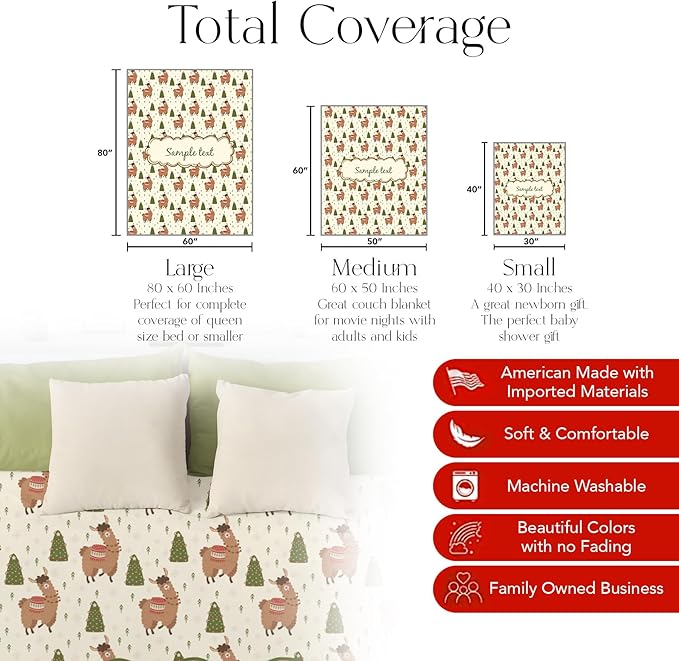 Custom Holiday Llama Blanket - Ships Next Day, Printed in USA - Warm Fleece or Sherpa Sofa Throw for Christmas,Fun Christmas Décor - Customizable Family Throws (Fleece 50x60)