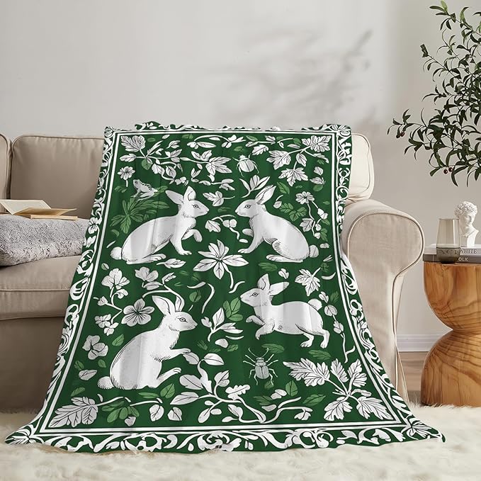 Tijuboni Rabbit Throw Blanket - Botanical Hare Insect - Bunny Gifts for Girls Women Boys Men Kids Adults Soft Flannel Fleece Blanket for Couch Sofa Bed Home Decor 40"x50"