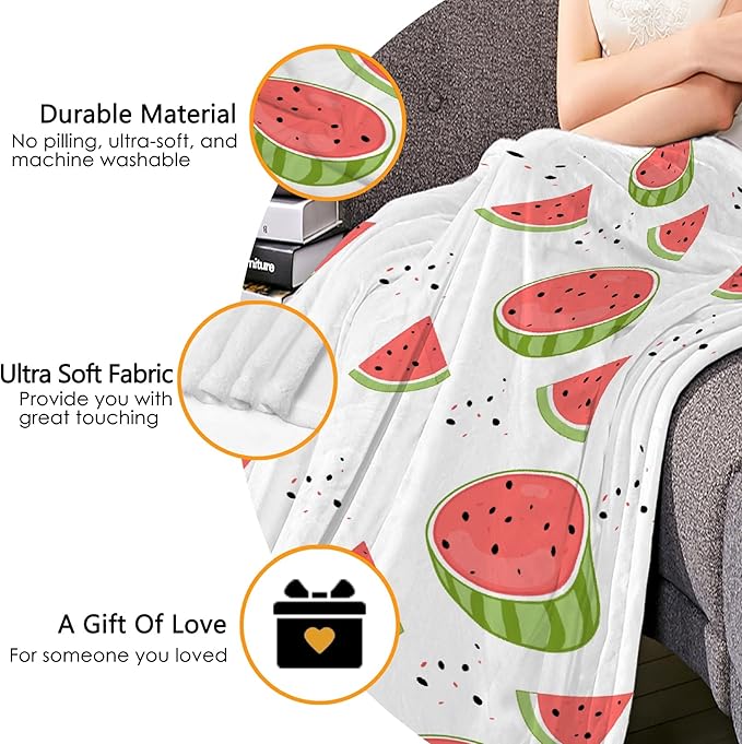 Thuswarm Watercolor Watermelon Fruit Print Flannel Throw Blanket Warm Cozy Soft Funny Print Blankets for Bed Couch Sofa Room Decoration Gifts 40”×30” XSmall for Pets