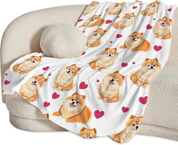 Pomeranian Gifts and Decor - Cute Dog Throw Blanket for Girls, Women, Kids, Adults - Soft, Warm, Cozy Fleece Blanket for Couch, Sofa, Bed - 50"x40"