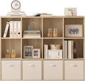Bookshelf 12-Cube Storage Organizer, Sturdy Wooden Bookcase with Closed Back Panel, Multipurpose Display Shelf for Home Office, Bedroom, Study, 47.72" L x 9.45" W x 35.98" H, White Oak