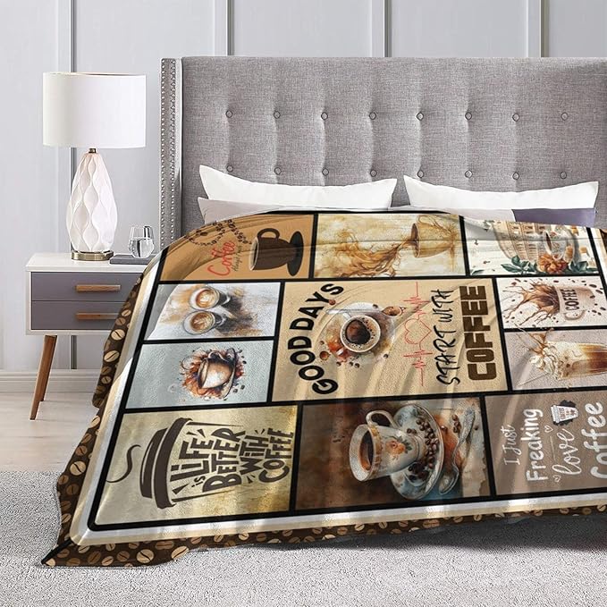 Coffee Blanket Vintage Drink Cup Throw Blankets Gifts for Girls Boys Kids Warm Soft Lightweight Flannel Coffee Bean Plush Throws Fleece Bedding Stuff for Men Women 80"x60"