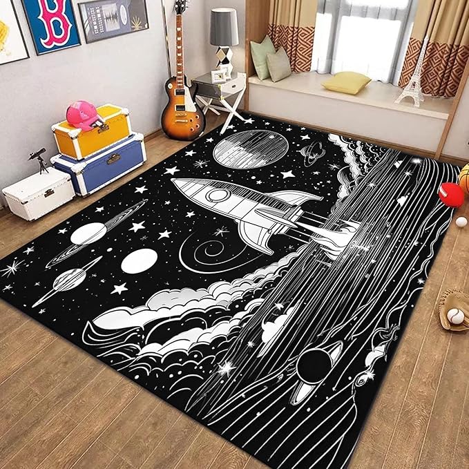 Space Planet Theme Area Rug,4x5ft,Universe Outer Space Rugs for Kids Bedroom Space Carpet Universe Solar System Planet Theme Carpets for Living Room Nursery Room Toddler Classroom Decor