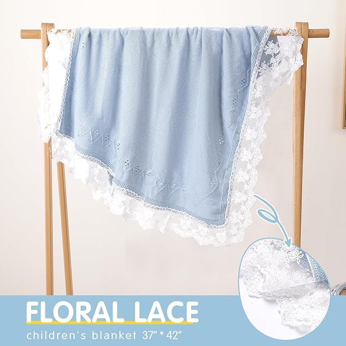 Booulfi Baby Blankets Neutral Knitted Blue Cotton Blue Baby Blanket Stroller Lace Border Crochet Winter Crib Baby Blanket New Baby Essentials