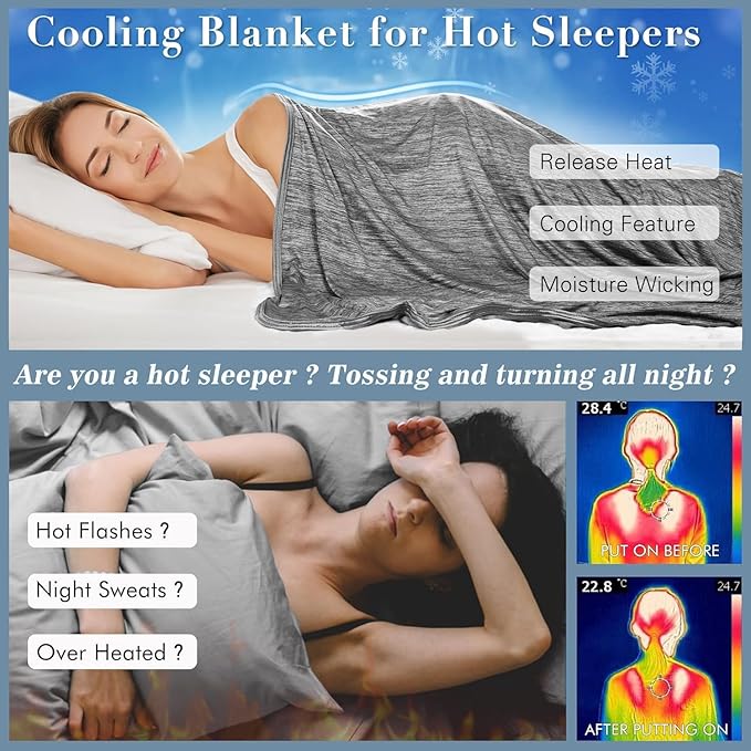 Cooling Blanket Keep Cool in Hot Summer, 51 X 67in Twin or Baby Size Blanket for Adults/Children/Babies, Japanese Q-Max >0.5 Technology Arc-Chill Cooling Fiber, Breathable Comfortable All-Season-Black