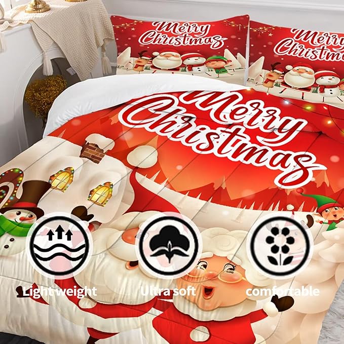 Christmas Comforter Set Full Size Red Plaid Bedding Sets Xmas Gift Christmas Themed Festival Winter Snow Quilt Set,1 Comforter + 2 Pillow Cases